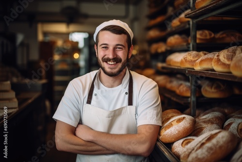 Portrait of happy baker in pastry shop