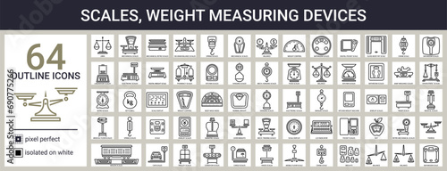 Weight measuring devices icon set in outline style