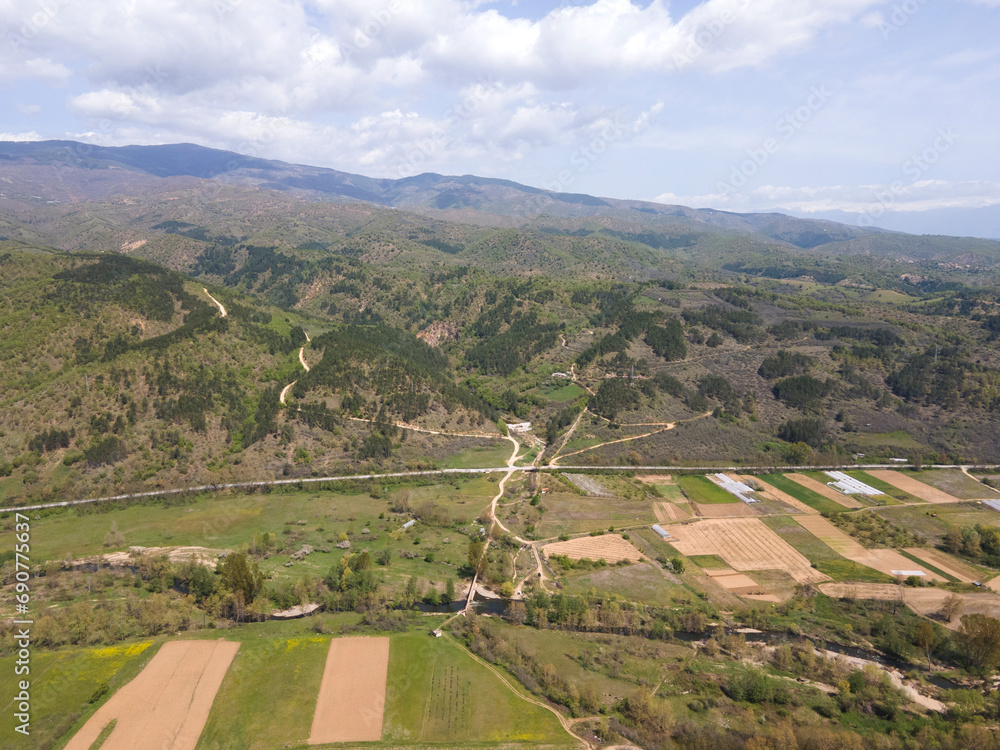 Naklejka premium Aerial view of Petrich valley, Bulgaria