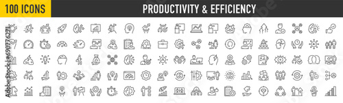 Productivity and Efficiency web icons in line style. Performance, business planning, success, goal, process, collection. Vector illustration. photo