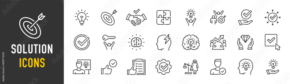 Solution web icons in line style. Options, alternative, success, result, resolve, team, collection. Vector illustration. Solution web icons in line style. Options, alternative, success, result, resolve, team, collection. Vector illustration.