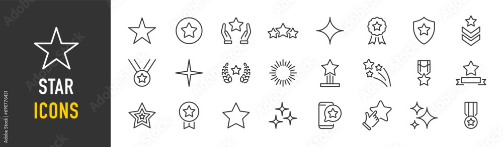 Obraz premium Star web icons in line style. Rating, medal, firework, award, collection. Vector illustration.