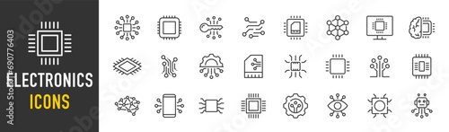 Electronics web icons in line style. Smart robotic, chip, ai, bot, network, collection. Vector illustration.