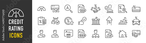 Credit Rating and score web icons in line style. Financial scoring, mortgage, money, guarantors, auditor, collection. Vector illustration. photo