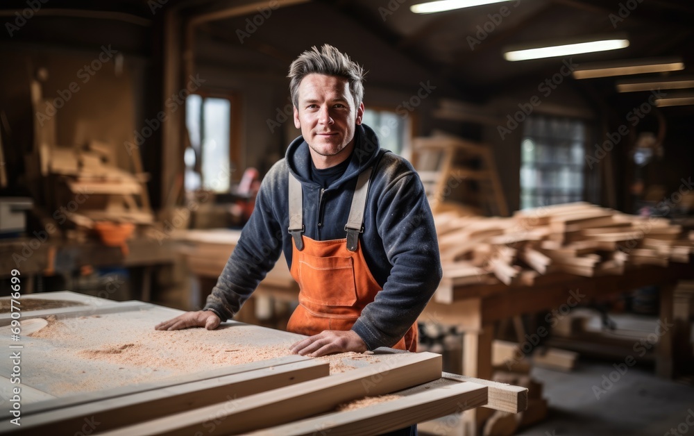 Carpenter in carpentry workshop Carpenter in carpentry workshop