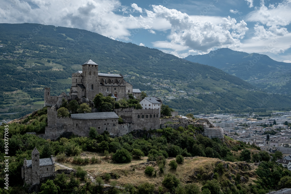 The basilica of Valere in Sion on a sunny day during summer