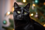 Whiskers and Wonders: Cat's Holiday Portrait by the Christmas Tree