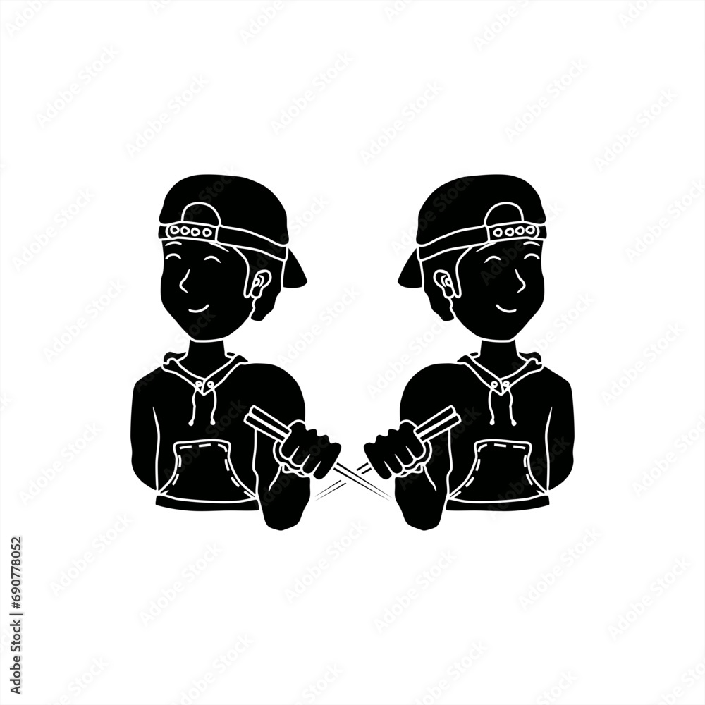 silhouette illustration of two people holding chopsticks for an icon or logo
