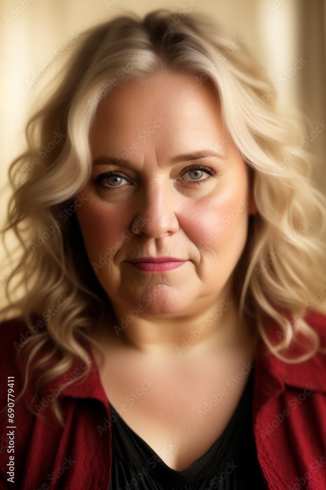 Studio portrait of a blonde-haired girl of age in a red shirt Studio portrait of a blonde-haired girl of age in a red shirt