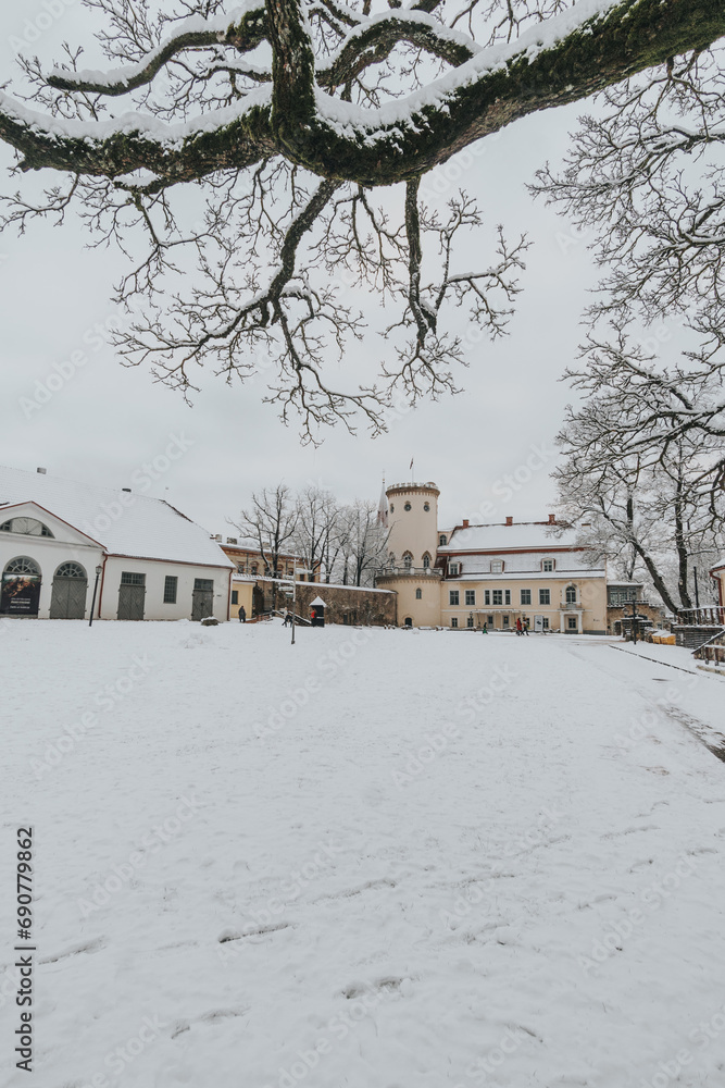Winter Wonderland: a Frozen Architectural Marvel in the Snowy Sky