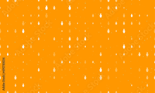 Seamless background pattern of evenly spaced white vases of different sizes and opacity. Vector illustration on orange background with stars