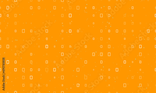 Seamless background pattern of evenly spaced white photo frame symbols of different sizes and opacity. Vector illustration on orange background with stars