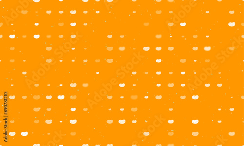 Seamless background pattern of evenly spaced white potatoes symbols of different sizes and opacity. Vector illustration on orange background with stars