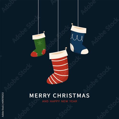 Christmas stockings vector. Colorful sock for winter holiday. Home decoration, for present. Merry Christmas. Christmas socks illustration vector.