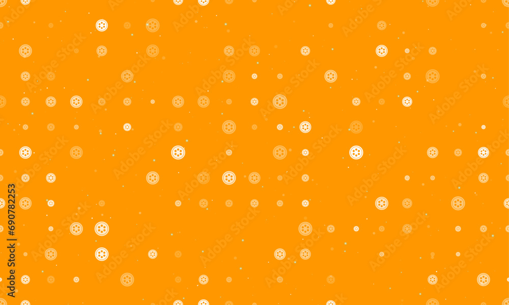 Seamless background pattern of evenly spaced white optic cable symbols of different sizes and opacity. Vector illustration on orange background with stars Seamless background pattern of evenly spaced white optic cable symbols of different sizes and opacity. Vector illustration on orange background with stars