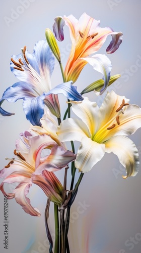 A vibrant bouquet of pastel lily flowers with a twist of impressionist artistry. Generative AI.