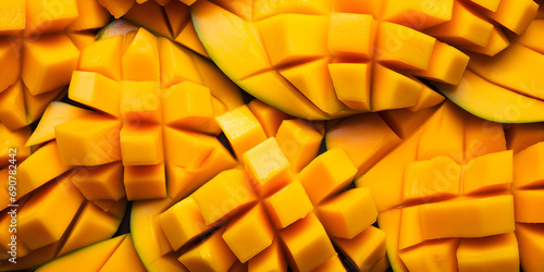 Close up of fruit background with fresh cutted mangoes