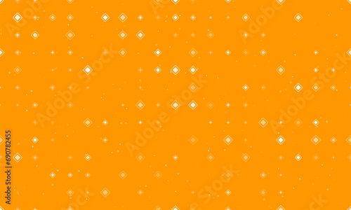 Seamless background pattern of evenly spaced white main road signs of different sizes and opacity. Vector illustration on orange background with stars