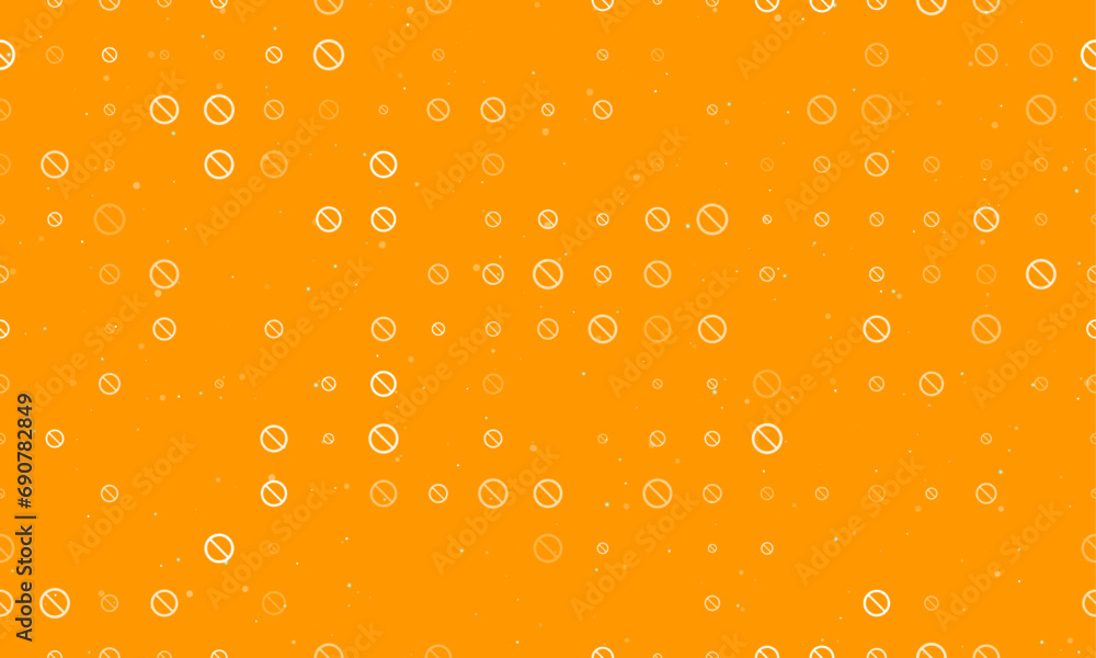 Seamless background pattern of evenly spaced white no parking signs of different sizes and opacity. Vector illustration on orange background with stars Seamless background pattern of evenly spaced white no parking signs of different sizes and opacity. Vector illustration on orange background with stars