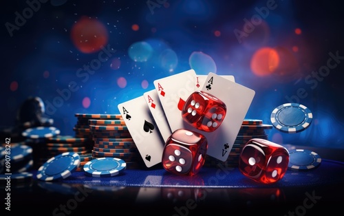 Casino chips with dice and ...