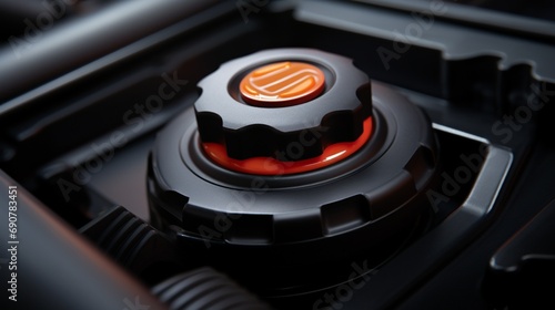 An engine's oil cap, freshly unscrewed, showcasing the access point to vitality that ensures a vehicle's smooth operation