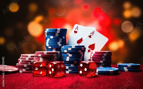 Casino chips with dice and ...