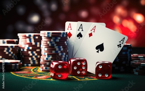 Casino chips with dice and ...