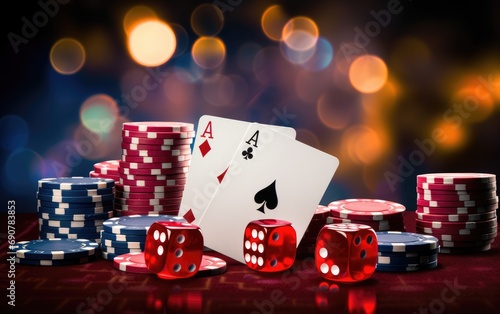 Casino chips with dice and ...