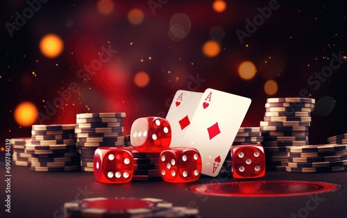 Casino chips with dice and ...