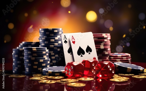 Casino chips with dice and ...
