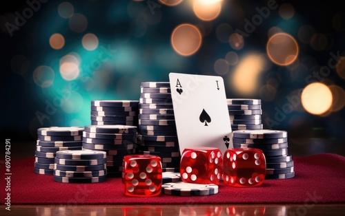 Casino chips with dice and ...