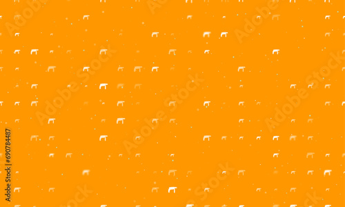 Seamless background pattern of evenly spaced white drill symbols of different sizes and opacity. Vector illustration on orange background with stars