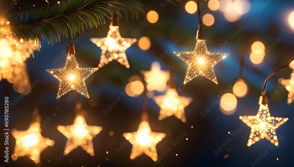 Delicate elegant Christmas lights hanging on fir branches on an abstract background, Christmas and New Year, Delicate elegant Christmas lights hanging on fir branches on an abstract background, Christmas and New Year,