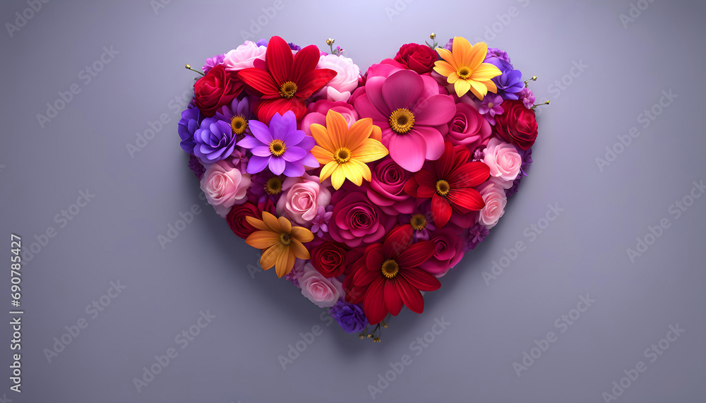 Heart shaped flowers with copy space for Mother's Day, Valentine's Day, Wedding Holiday Card, Heart shaped flowers with copy space for Mother's Day, Valentine's Day, Wedding Holiday Card,