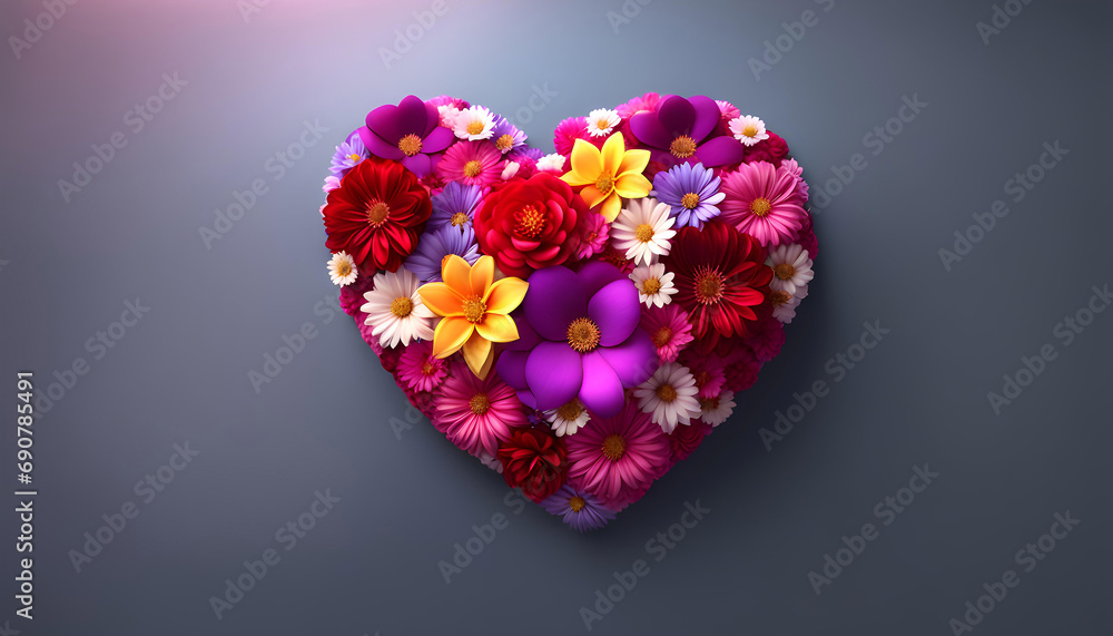 Heart shaped flowers with copy space for Mother's Day, Valentine's Day, Wedding Holiday Card, Heart shaped flowers with copy space for Mother's Day, Valentine's Day, Wedding Holiday Card,