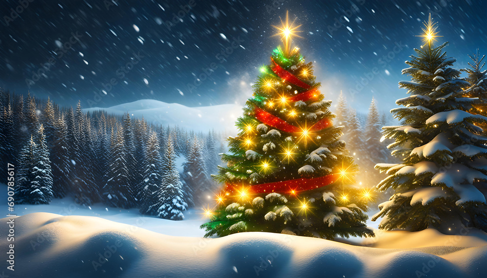 Delicate elegant 3D background template with Christmas tree on a beautiful background, Merry Christmas and Happy New Year
