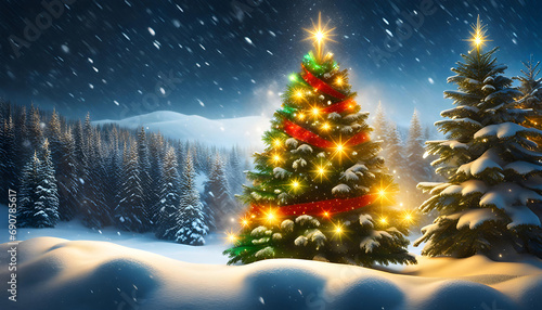 Delicate elegant 3D background template with Christmas tree on a beautiful background, Merry Christmas and Happy New Year © Perecciv