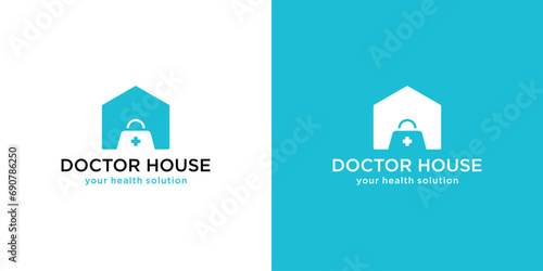 Doctor House Logo Design. Home and Doctor Bag Concept wit Minimalist Modern Style. Icon Symbol Vector Design Template.