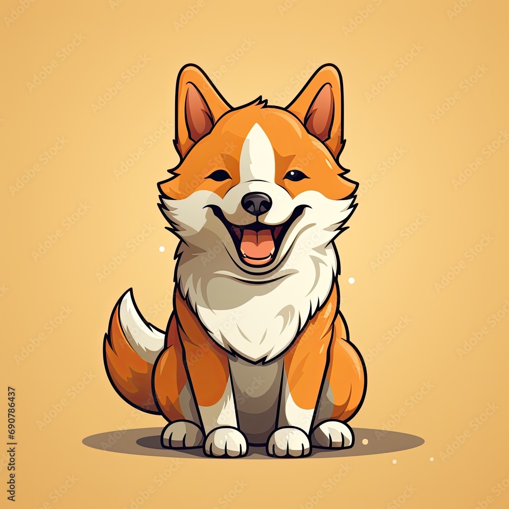 Fototapeta premium Cartoon drawing of a purebred Shiba dog. Shiba logo. Cute funny dog ​​print. Red cute puppy cartoon character art. Veterinary clinic logo. Food for Shiba dogs. Generative AI.