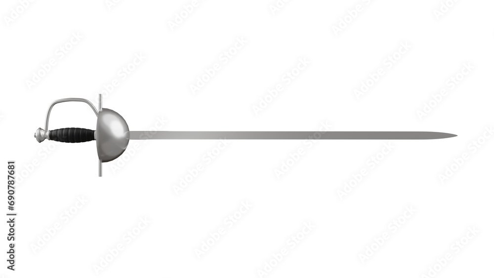 Foil sword with black handle isolated on transparent and white background. Sword concept. 3D render Foil sword with black handle isolated on transparent and white background. Sword concept. 3D render