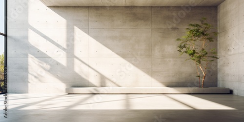 empty concrete open space interior with sunlight, industrial style modern interior design background.