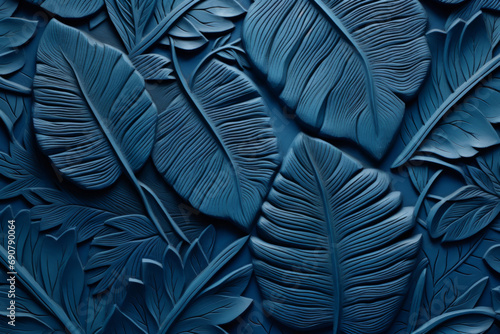 blue paper leaves with blue background, in the style of photorealistic compositions, junglepunk,