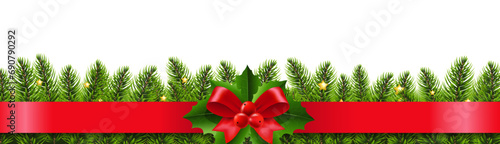 Merry Christmas Card With Holly Berry And Toys