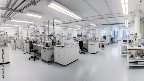A panoramic view of a state-of-the-art research lab, where innovation meets precision in an atmosphere of controlled experimentation