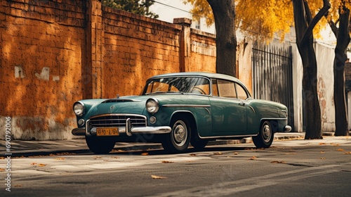 retro car parked on the side of the road © DigitalMuseCreations