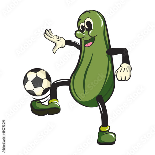 vintage character mascot illustration of cucumber playing football