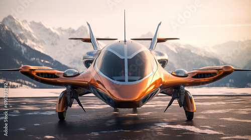 A Modern Aircraft Parked In Air Port of Futuristic Technology Theme Background Selective Focus