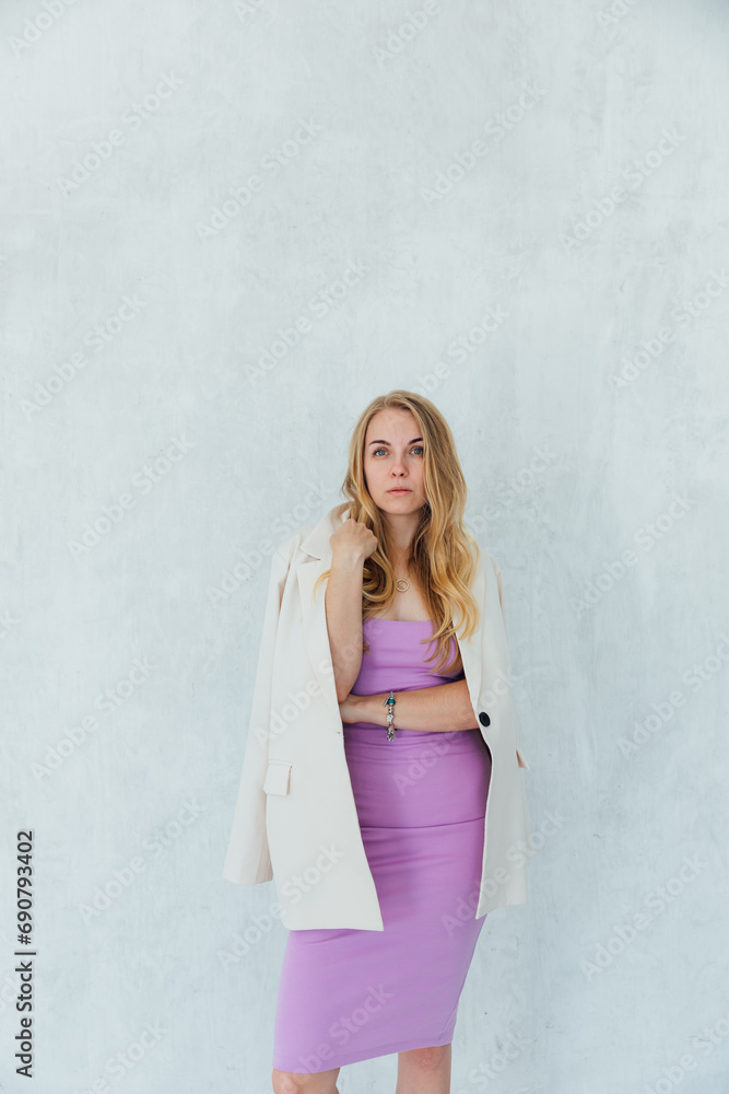 blonde woman in summer dress on white background blonde woman in summer dress on white background