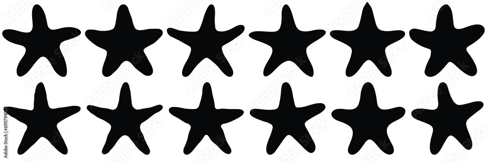 Starfish silhouettes set, large pack of vector silhouette design, isolated white background