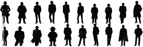 Retro mafia silhouettes set, large pack of vector silhouette design, isolated white background photo